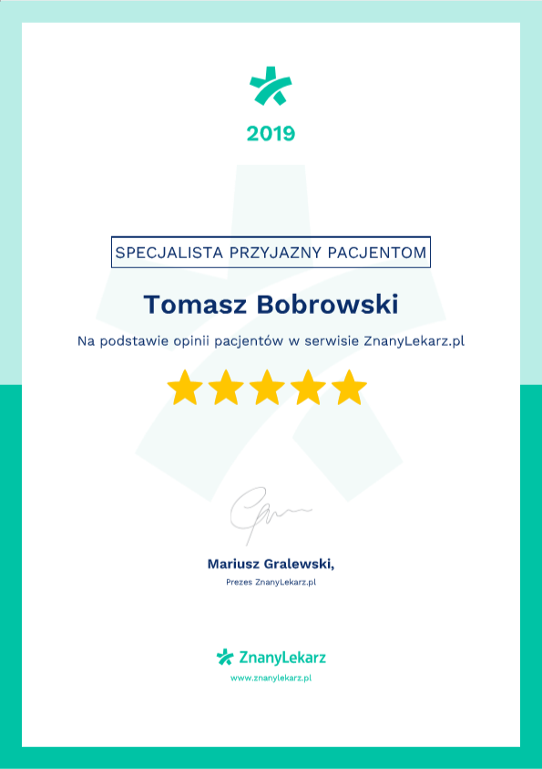 Certyfikat za 2019 rok z serwisu Znany Lekarz